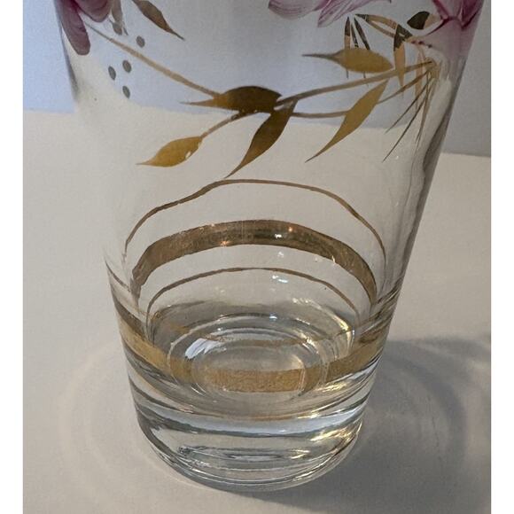 3 Vintage Hand Painted Drinking Glasses Purple Flowers Gold Leaves Tumbler - Picture 14 of 16